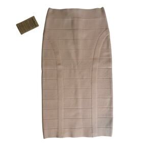 NWT Bebe Nude Grid Midi Bandage Textured Bodycon Pencil Skirt XS High Waisted